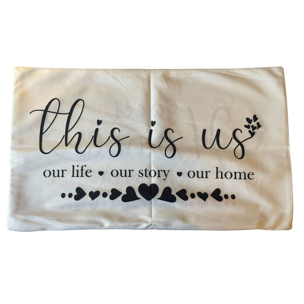Home Sweet Quotes Farmhouse Pillow Cover Reversible 20x12 script cotton